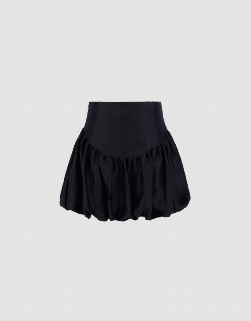 Black Urban Revivo Ruffle A-Line Women's Skirts | CELNZX-496