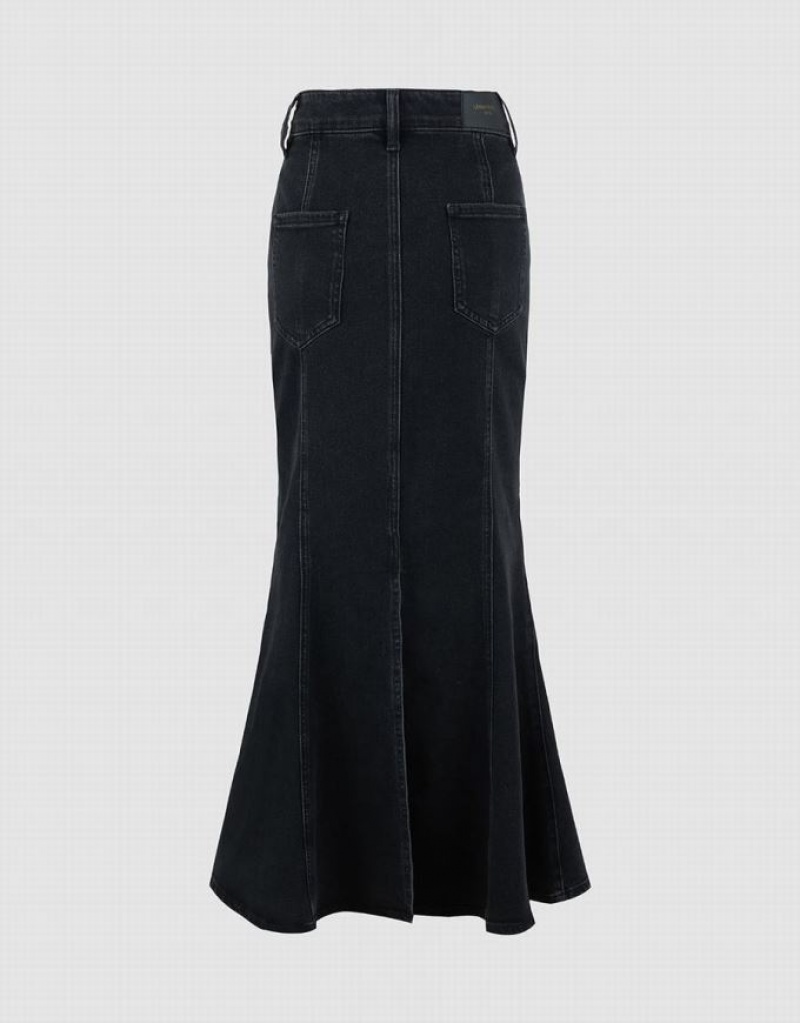 Black Urban Revivo Skinny Fishtail Women's Denim Skirt | RXAJKZ-483