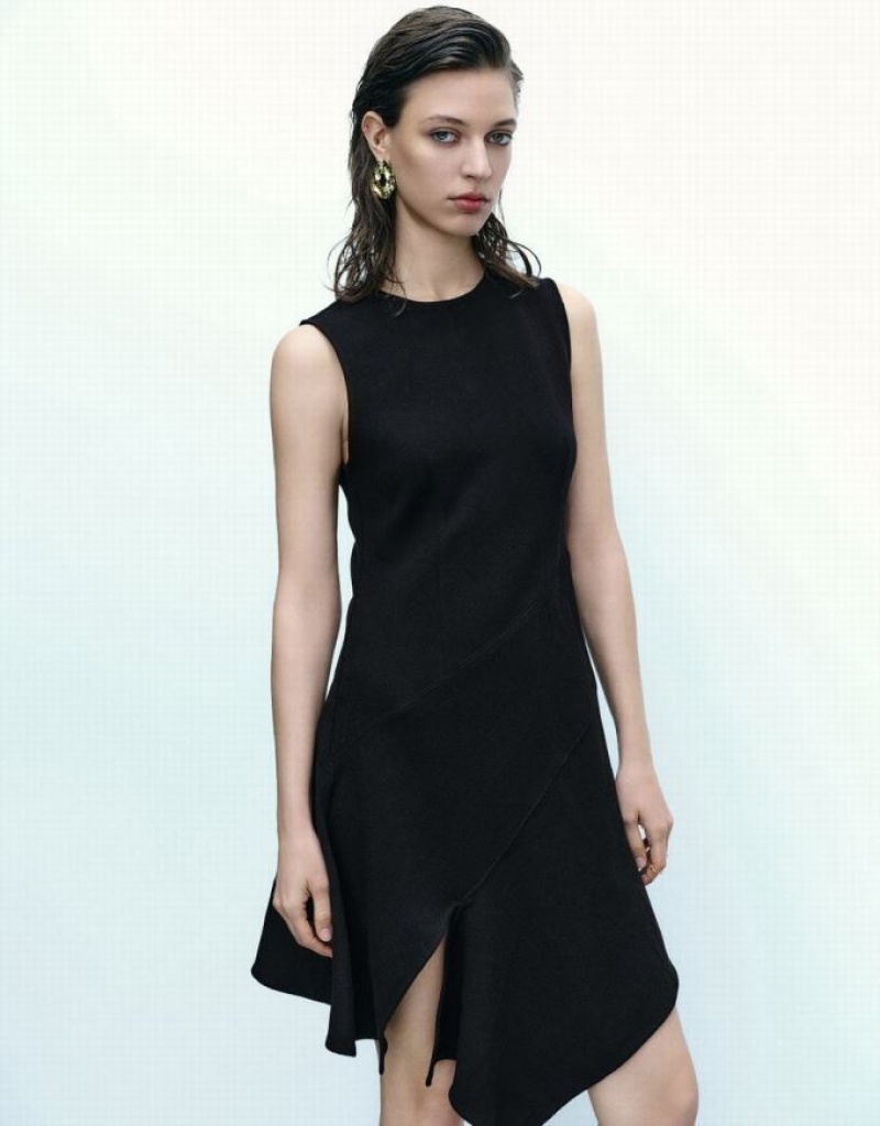 Black Urban Revivo Sleeveless Crew Neck Mini A-Line Women's Dress | WAUHSN-371