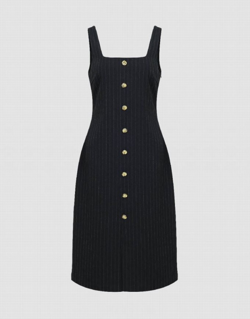 Black Urban Revivo Sleeveless Square-Cut Collar Straight Women's Dress | BJAHOR-690