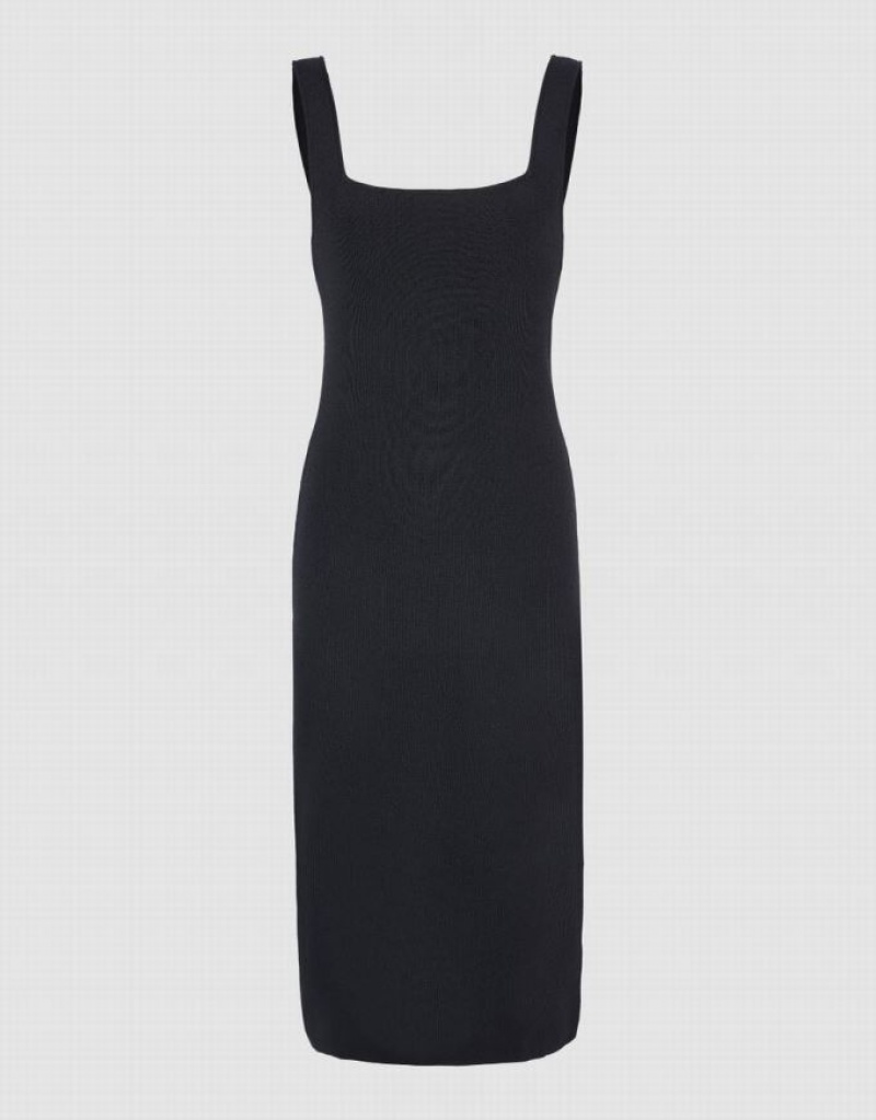 Black Urban Revivo Sleeveless Square-cut Collar Women's Knitted Dress | SEUGIH-751