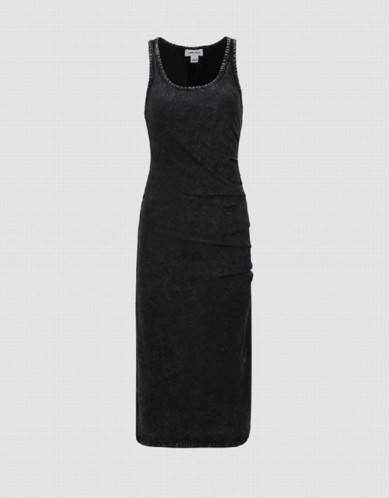 Black Urban Revivo Sleeveless U Neck Skinny Women's Dress | NFVBOQ-924