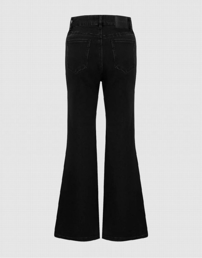 Black Urban Revivo Split Hem Flare Women's Jeans | FLKSVJ-560