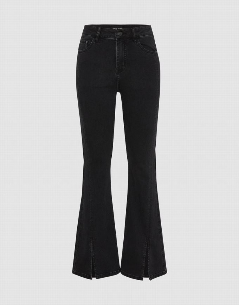 Black Urban Revivo Split Hem Flare Women\'s Jeans | TGDHZA-809