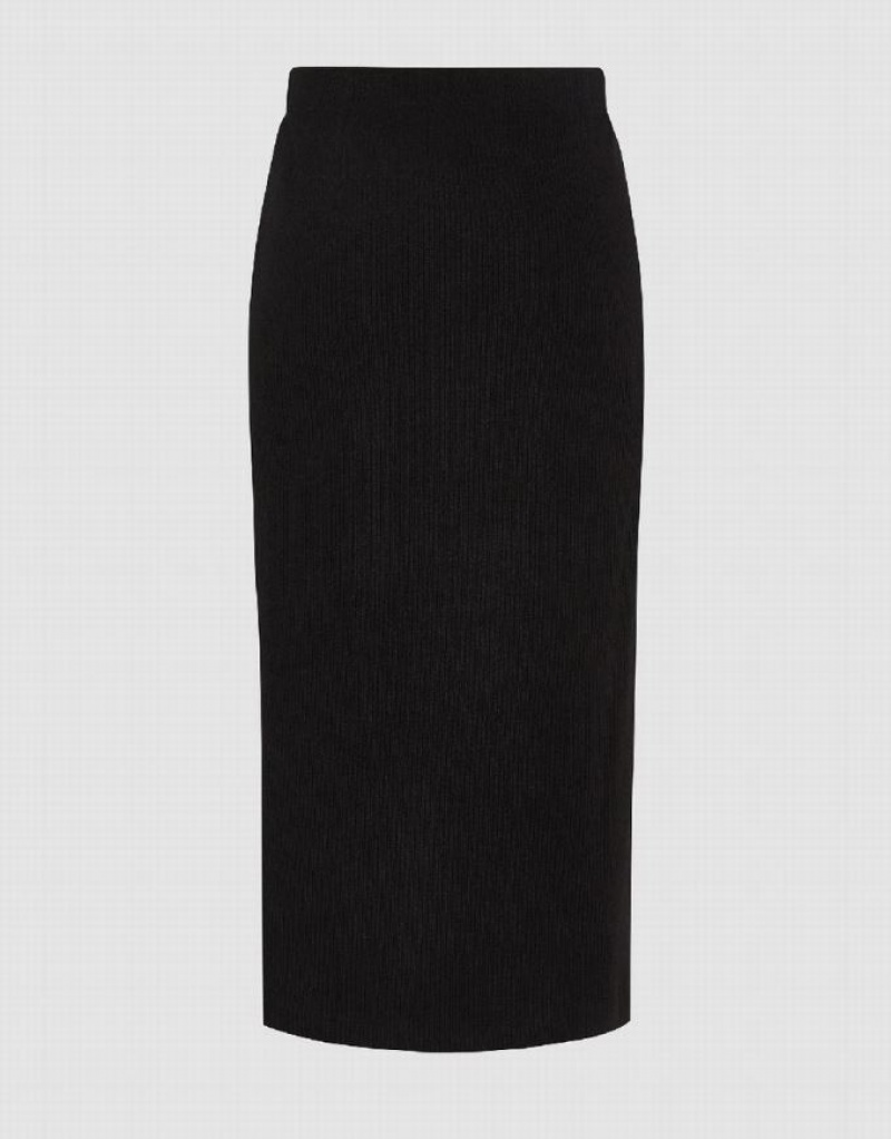 Black Urban Revivo Split Hem Knitted Balloon Women's Skirts | DXQNFU-650