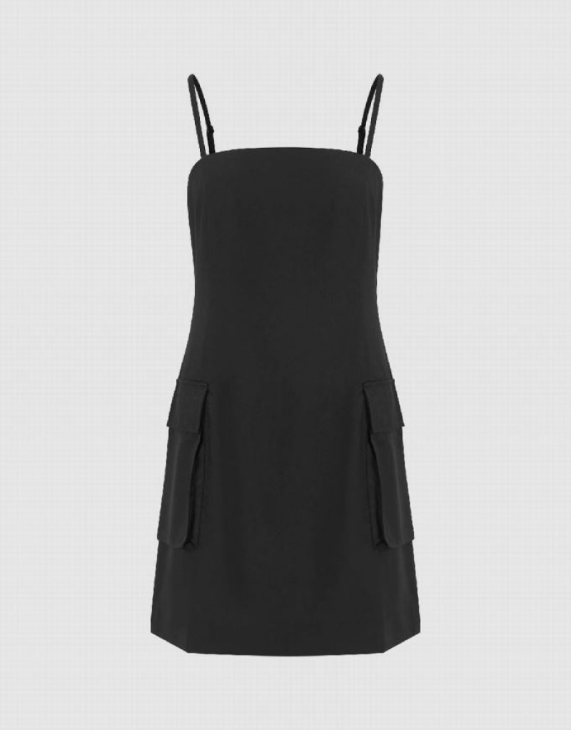 Black Urban Revivo Square-Cut Collar Skater Cami Women\'s Dress | DSAXZL-106