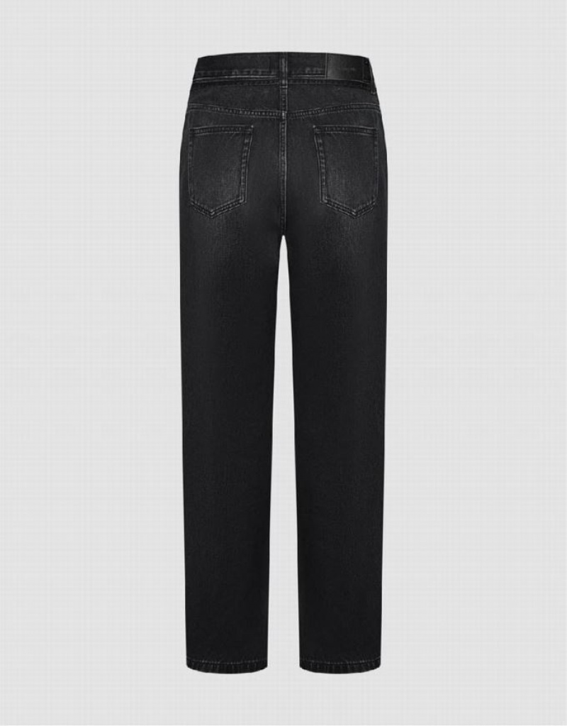 Black Urban Revivo Straight Men's Jeans | OBDFQP-917