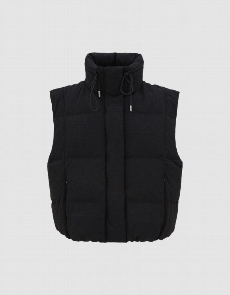 Black Urban Revivo Straight Puffer Waistcoat Women's Down Jackets | EUCBHJ-084