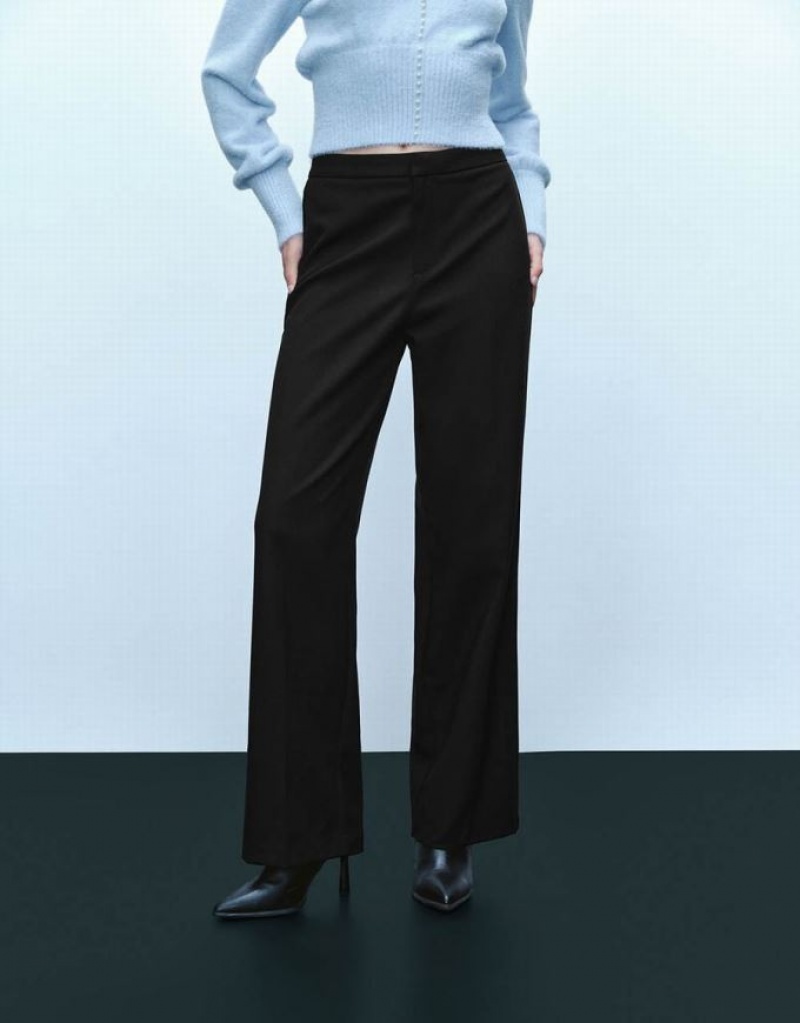 Black Urban Revivo Straight Women's Pants | JTRKIF-687