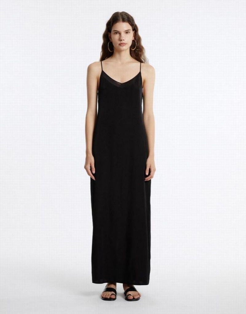 Black Urban Revivo Strappy Maxi Women's Maxi Dress | HSGFUK-514