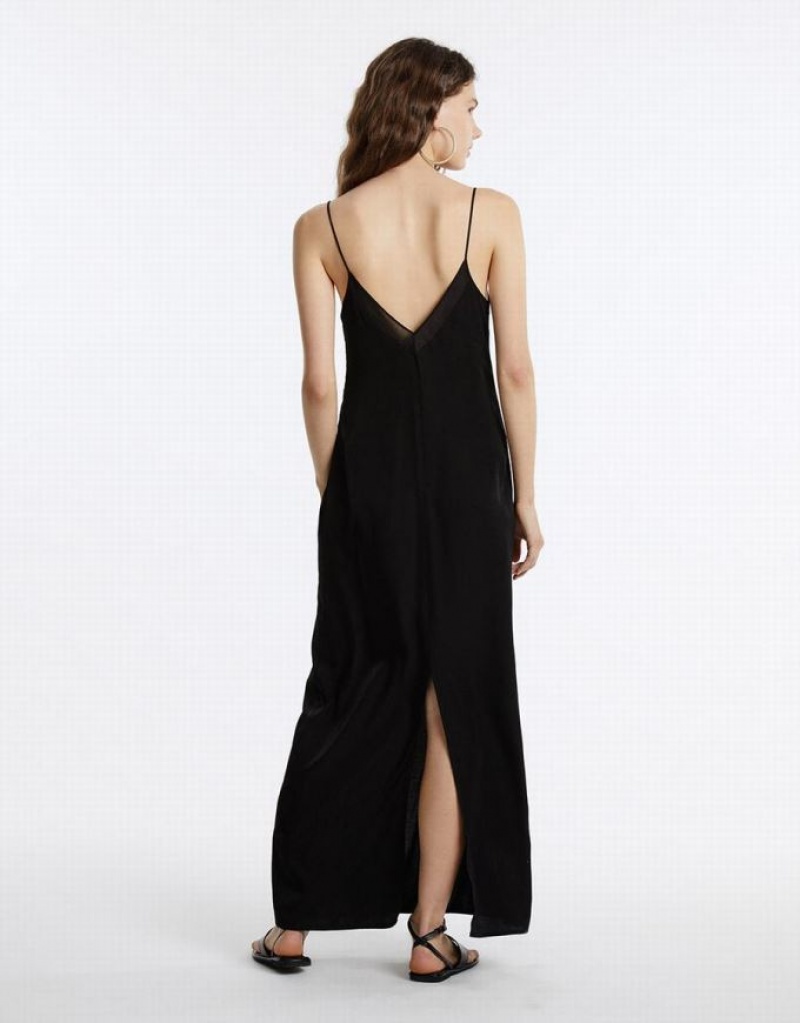 Black Urban Revivo Strappy Maxi Women's Maxi Dress | HSGFUK-514