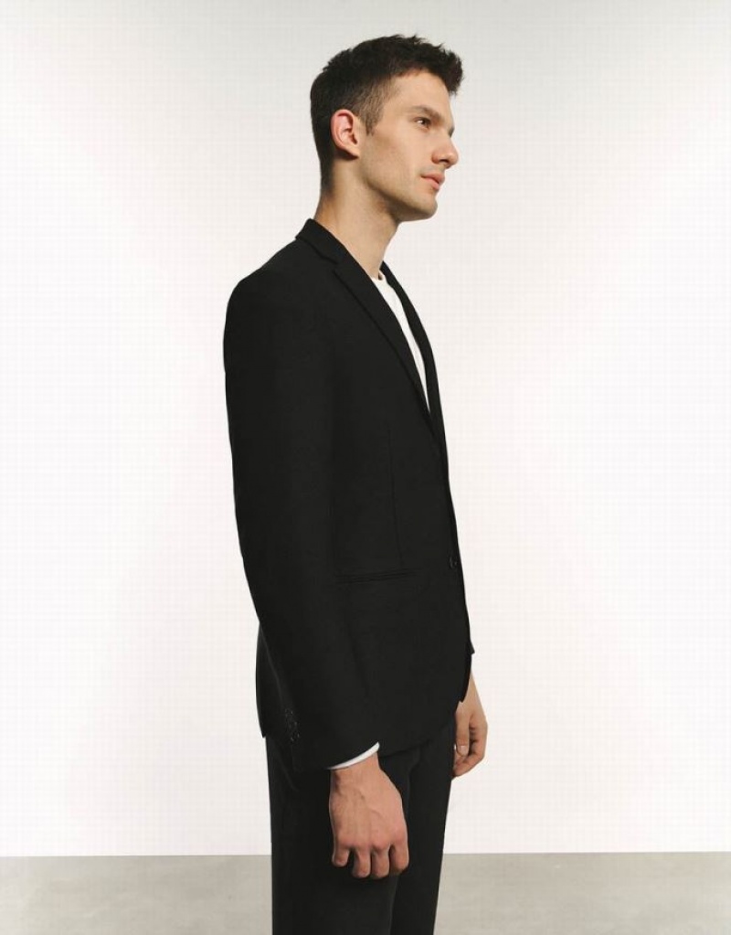 Black Urban Revivo Tailored Notch Lapel Men's Blazers | GNCKOL-625