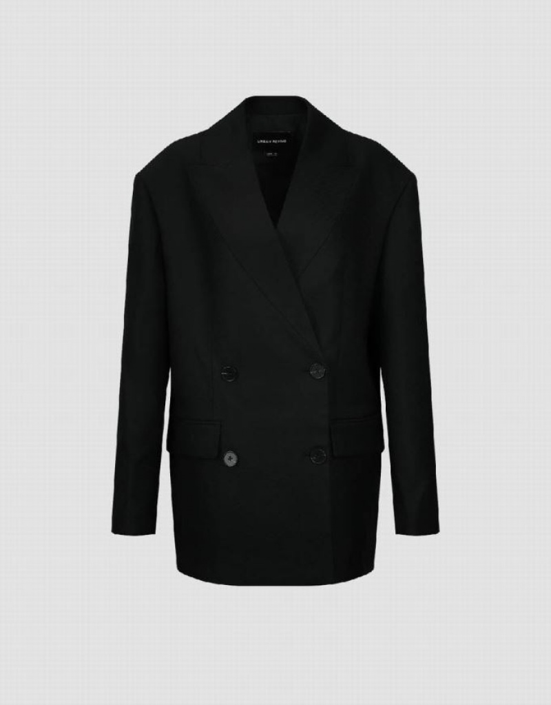 Black Urban Revivo Tailored V-Neck Women's Blazers | MEHABR-423