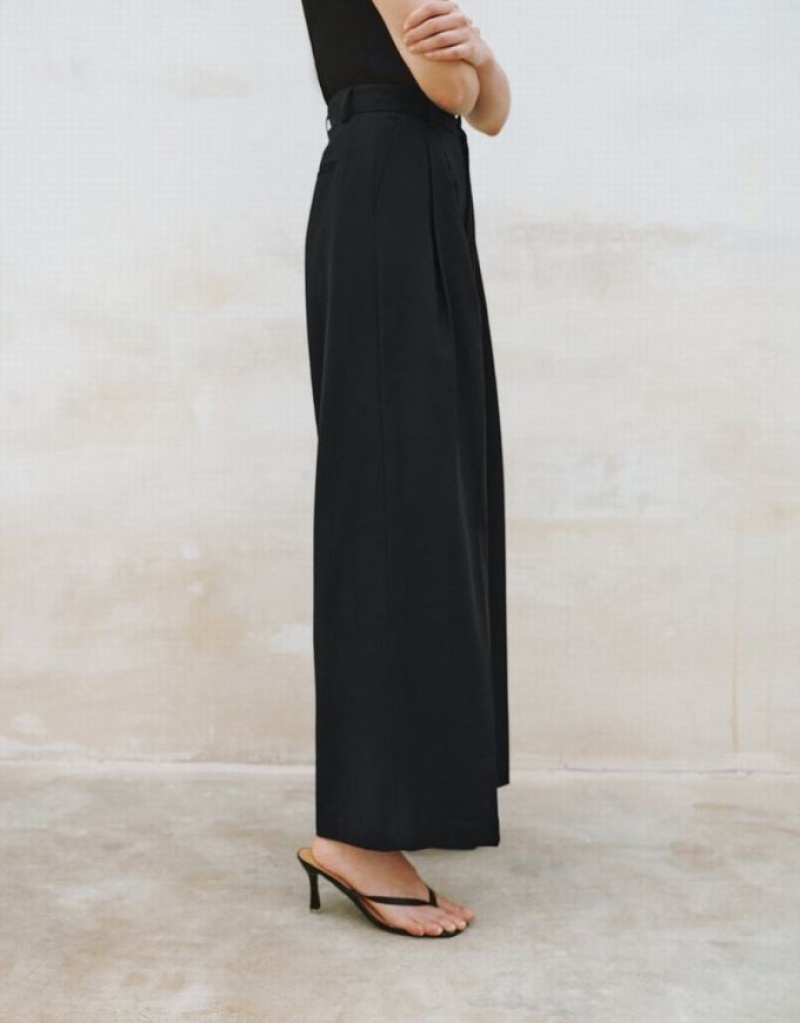 Black Urban Revivo Tailored Wide-Leg Women's Pants | MCPXUO-472