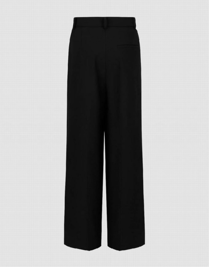 Black Urban Revivo Tailored Wide-Leg Women's Pants | ZRALKJ-816