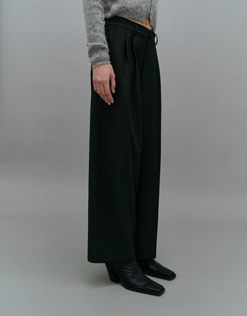 Black Urban Revivo Tailored Wide-Leg Women's Pants | ZRALKJ-816