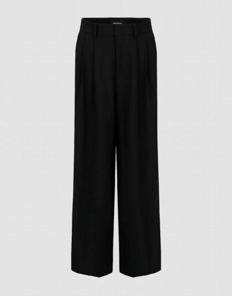 Black Urban Revivo Tailored Wide-Leg Women\'s Pants | ZRALKJ-816