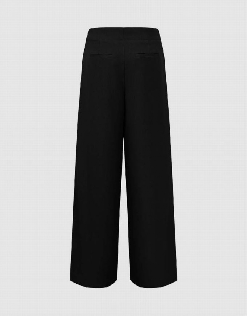 Black Urban Revivo Tailored Wide-Leg Women's Pants | VHFEGB-051