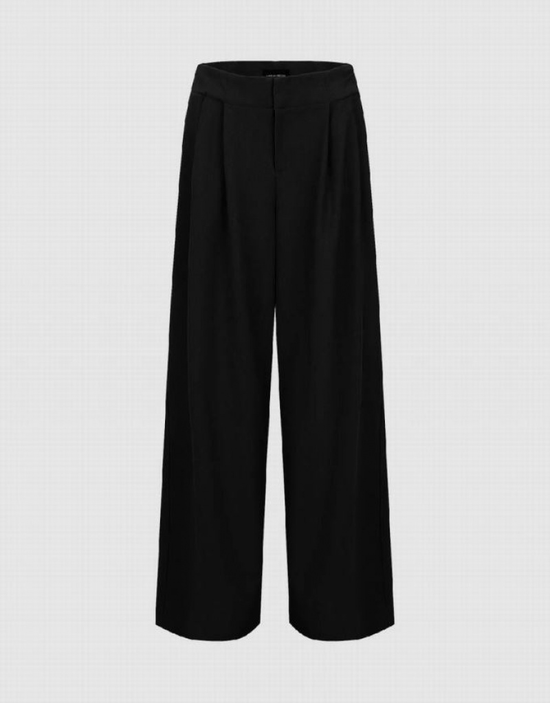 Black Urban Revivo Tailored Wide-Leg Women\'s Pants | VHFEGB-051