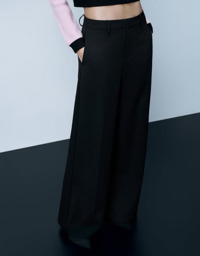 Black Urban Revivo Tailored Wide-Leg Women's Pants | IPDRNE-219