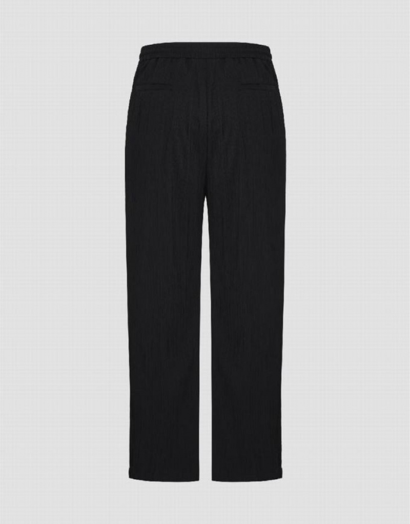 Black Urban Revivo Textured Drawstring Waist Straight Men's Pants | FHWDGX-607