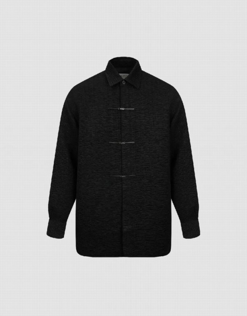 Black Urban Revivo Textured Loose Men's Jacket | UBZJTQ-736