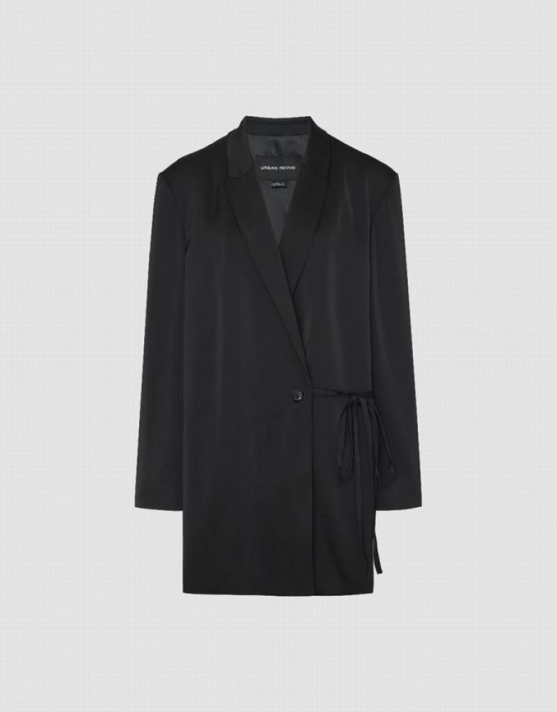 Black Urban Revivo Tie Side Tailored Women's Blazers | ZFCXDJ-536