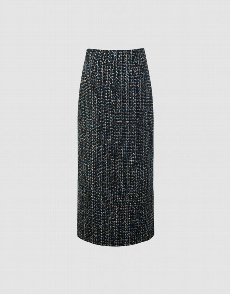 Black Urban Revivo Tweed Midi Women's Skirts | UEYAGF-620