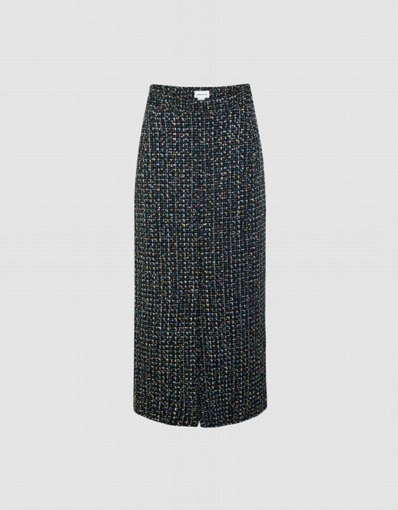 Black Urban Revivo Tweed Midi Women\'s Skirts | UEYAGF-620