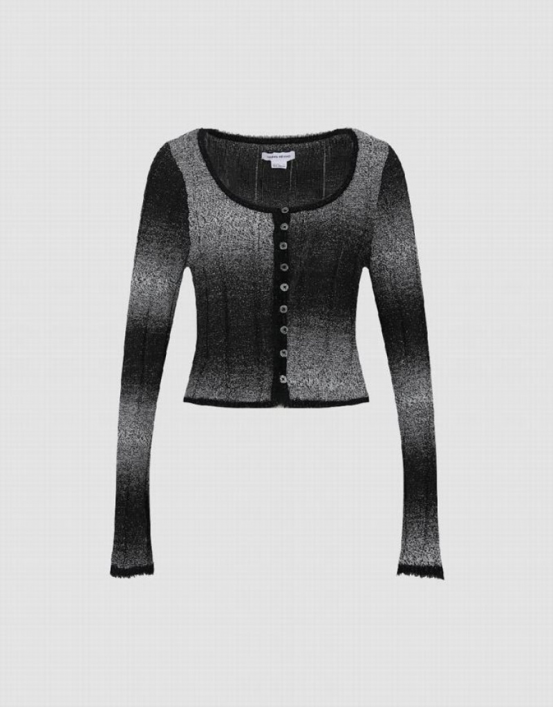 Black Urban Revivo U Neck Skinny Knitted Women's Cardigan | GIXTHN-094