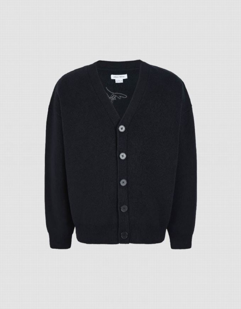 Black Urban Revivo V-Neck Knitted Men's Cardigan | WCKRTX-369