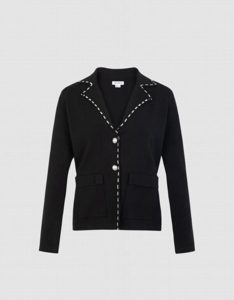 Black Urban Revivo V-Neck Knitted Women's Cardigan | GYSXZD-036