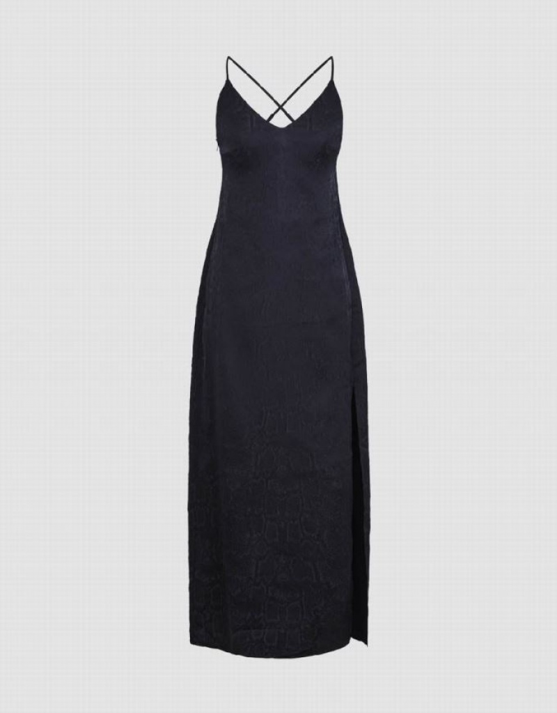 Black Urban Revivo V-Neck Straight Cami Women's Dress | UELHQR-263