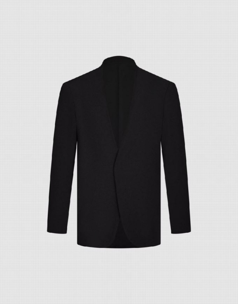 Black Urban Revivo V-Neck Straight Men's Blazers | AIQZRF-816