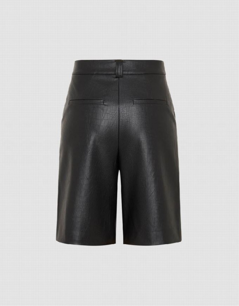 Black Urban Revivo Vegan Leather Straight Women's Shorts | LFXCQN-475