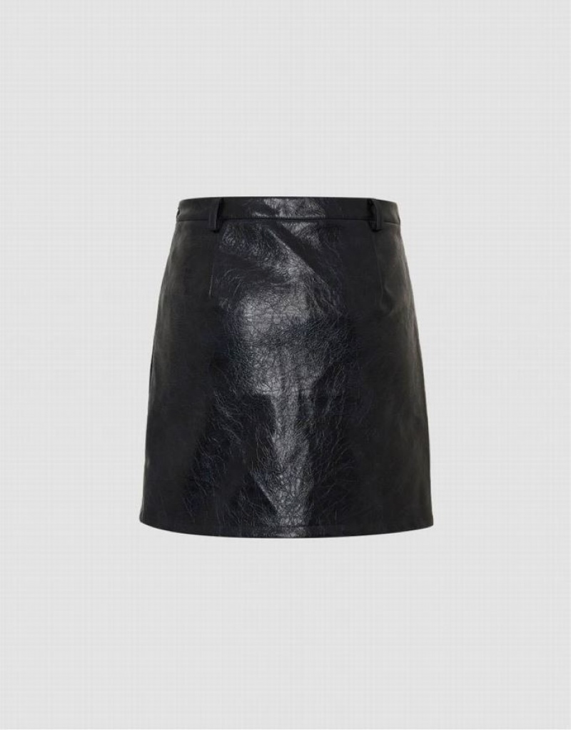 Black Urban Revivo Vegan Leather Mini A-Line Women's Skirts | GUBYXW-023