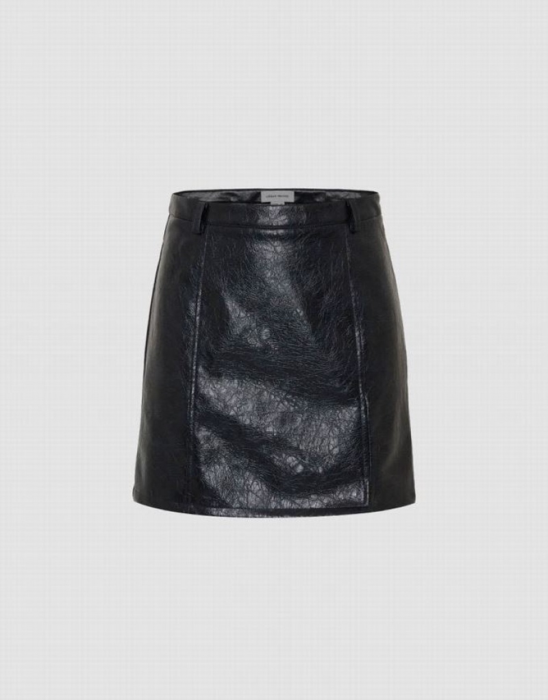 Black Urban Revivo Vegan Leather Mini A-Line Women\'s Skirts | GUBYXW-023