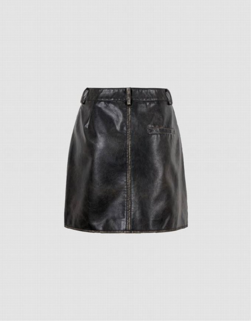 Black Urban Revivo Vegan Leather Mini A-Line Women's Skirts | EIGKZS-672