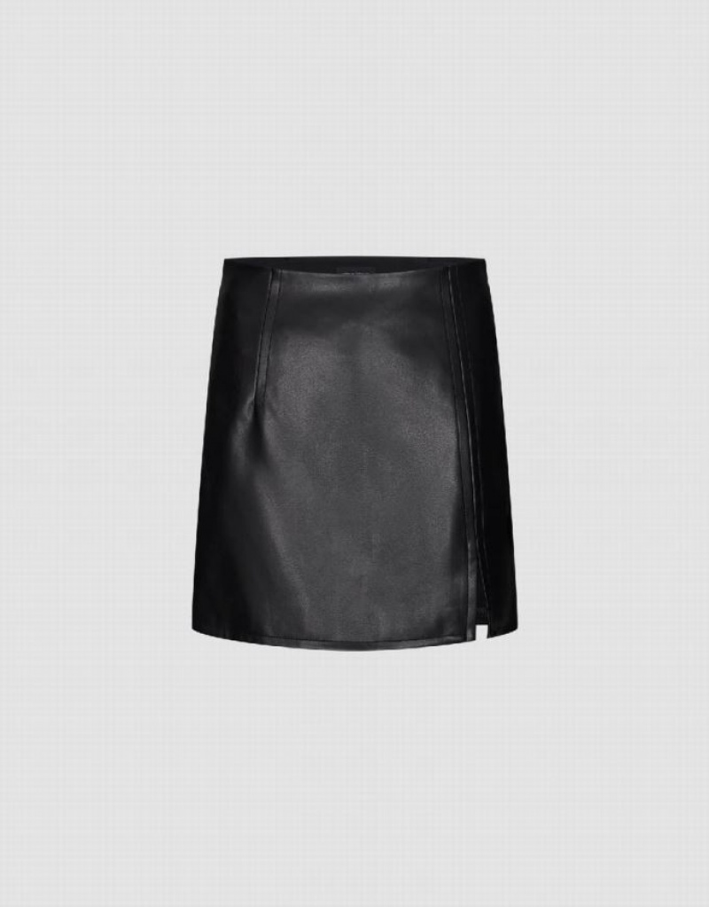 Black Urban Revivo Vegan Leather Mini Straight Women\'s Skirts | LFKXCB-597