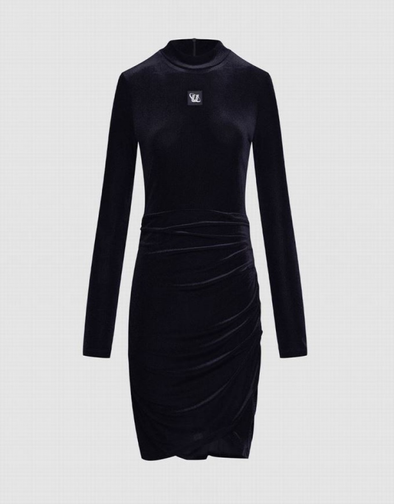 Black Urban Revivo Velvet Ruched Bodycon Women\'s Casual Dress | VJOYZW-690