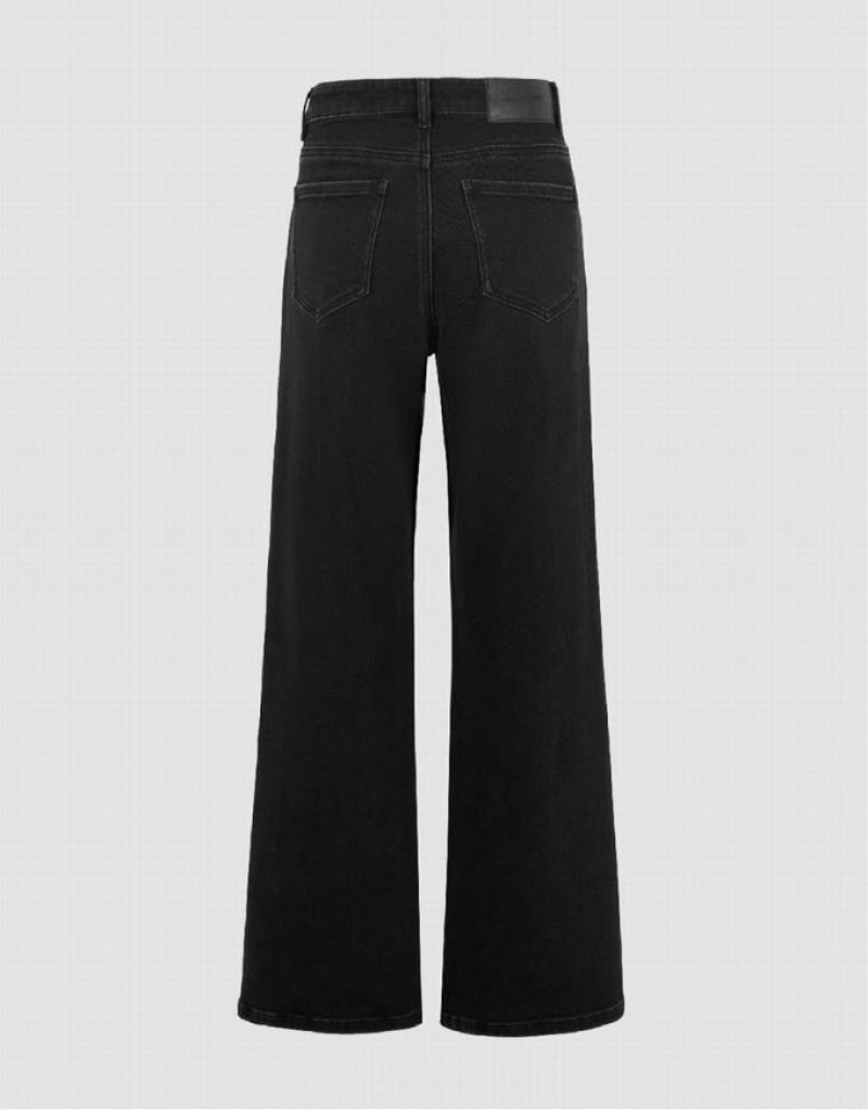 Black Urban Revivo Wide-Leg With Chain Decor Women's Jeans | TYFUHQ-295