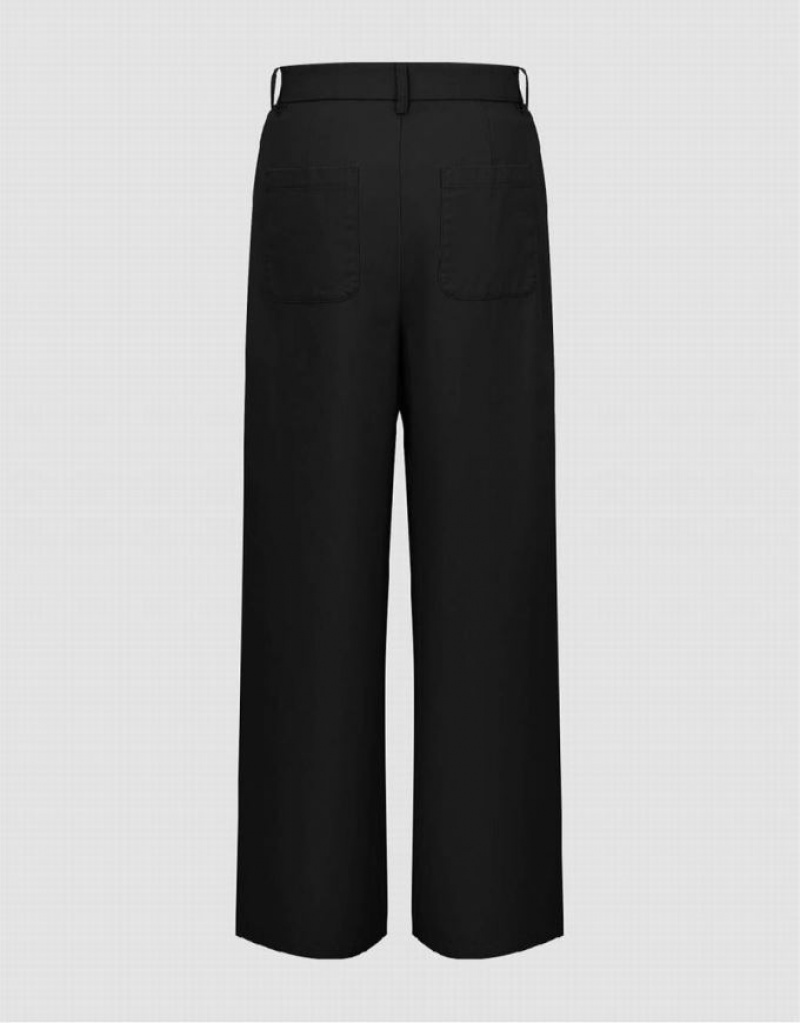 Black Urban Revivo Wide-Leg Women's Pants | YWSPXE-063