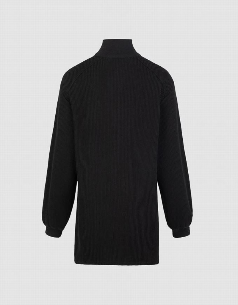 Black Urban Revivo Zippered Stand Collar Women's Knitted Dress | XJAOIH-127