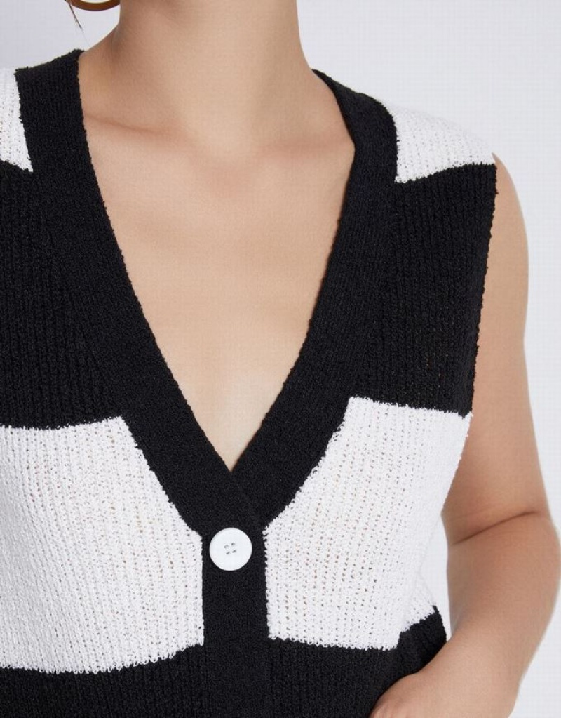 Black / White Urban Revivo Two Tone Button Front Women's Sweater Vest | SQLYFT-104