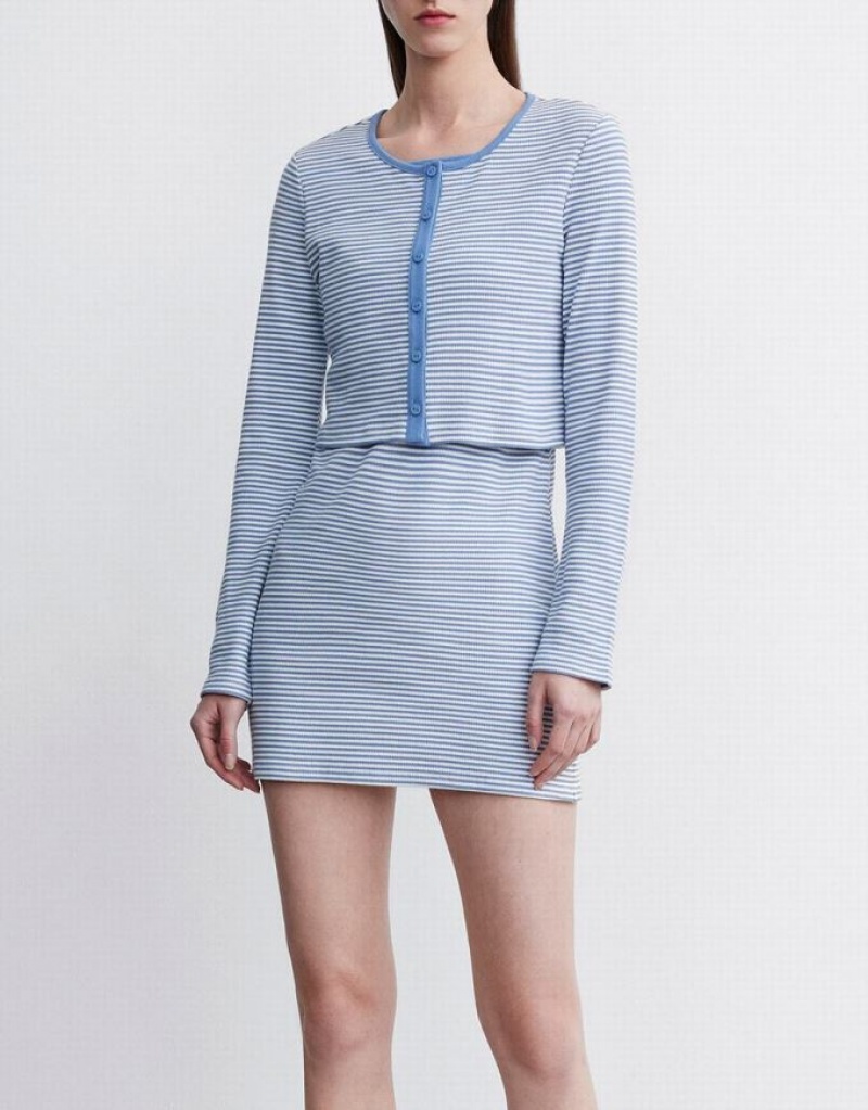 Blue Urban Revivo 2 In 1 Striped Women's Knitted Dress | DQAOUR-031