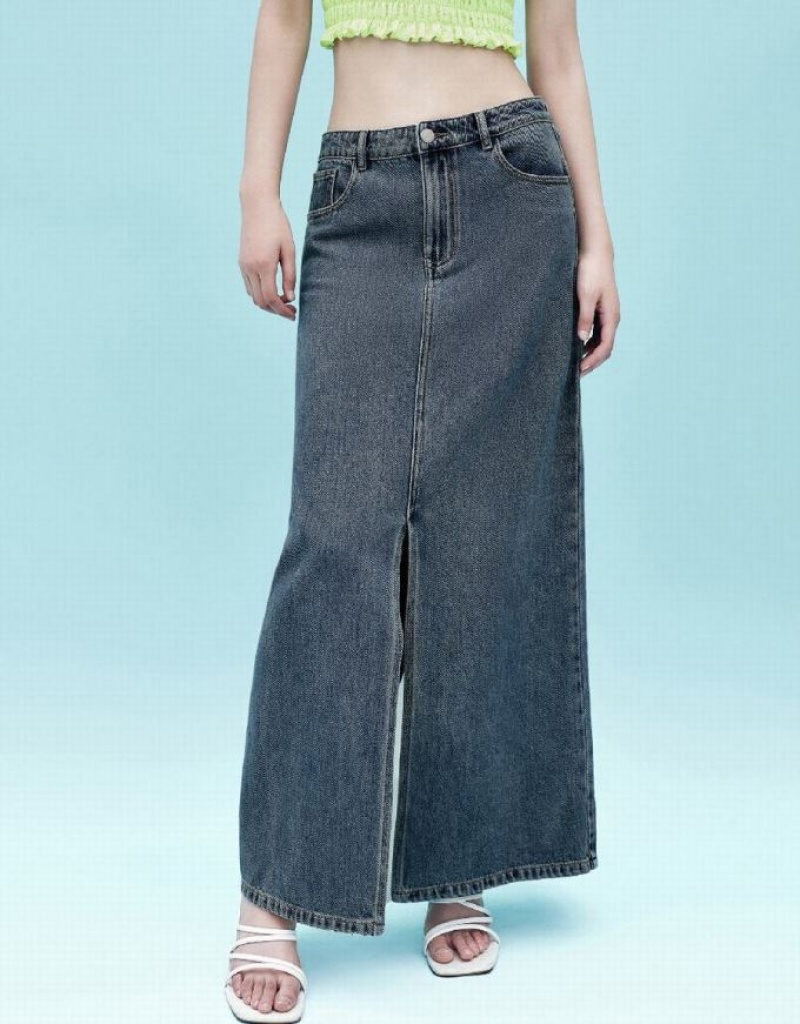 Blue Urban Revivo A-Line Women's Denim Skirt | BCGHRX-916