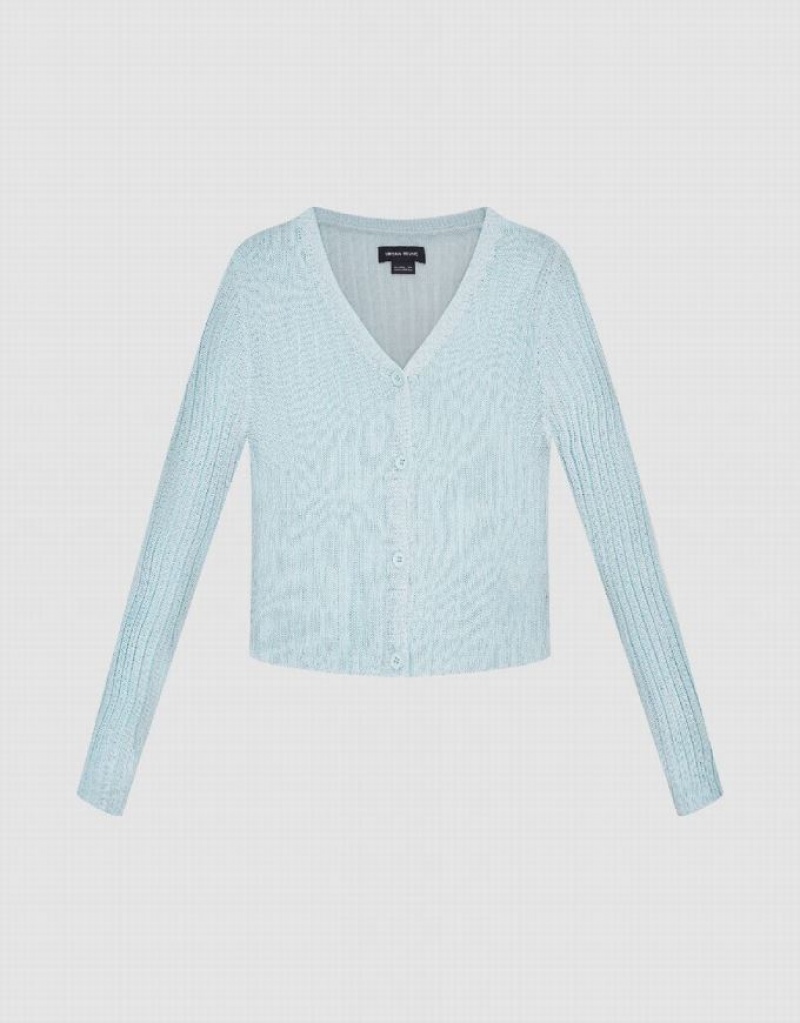 Blue Urban Revivo Button Up Knitted Women's Cardigan | XNHGJL-320