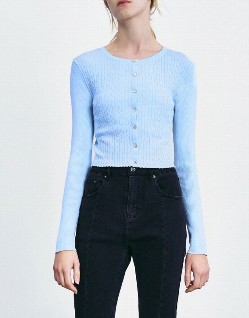 Blue Urban Revivo Cable Knit Fitted Women's Cardigan | KLGATB-910