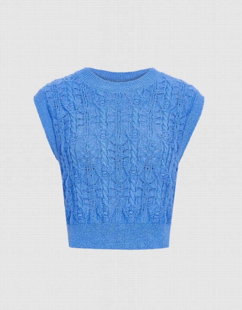 Blue Urban Revivo Cable Knit Women\'s Tank Top | ANSFHG-827