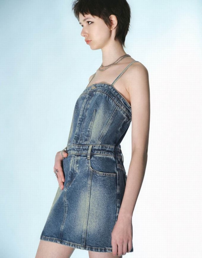 Blue Urban Revivo Cami Women's Denim Dress | GCBNEJ-827